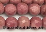 CFW65 15 inches 6mm faceted round pink wooden jasper beads