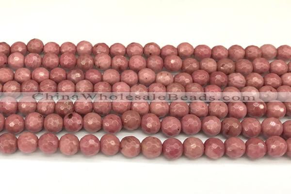 CFW65 15 inches 6mm faceted round pink wooden jasper beads