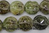 CGA143 15.5 inches 16mm flat round natural green garnet beads wholesale