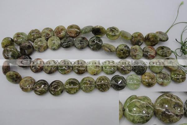 CGA143 15.5 inches 16mm flat round natural green garnet beads wholesale