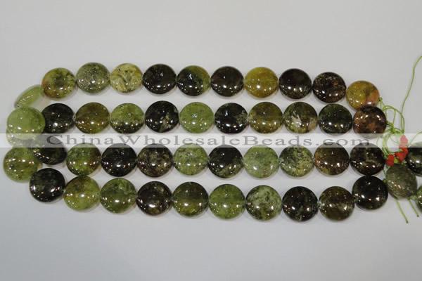 CGA214 15.5 inches 16mm flat round natural green garnet beads