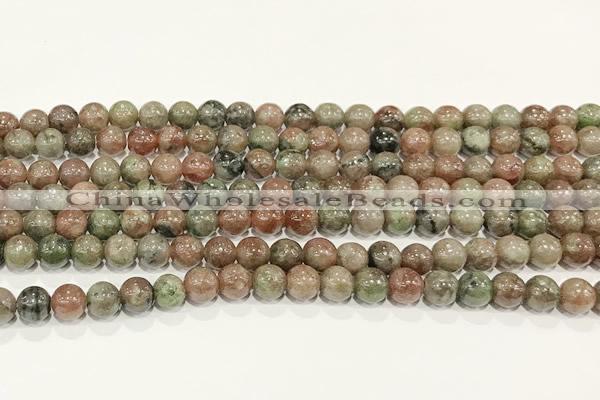 CGA715 15.5 inches 4mm round Chinese red & green garnet beads