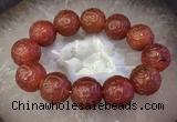 CGB3001 7.5 inches 19mm - 20mm carved round red agate bracelet