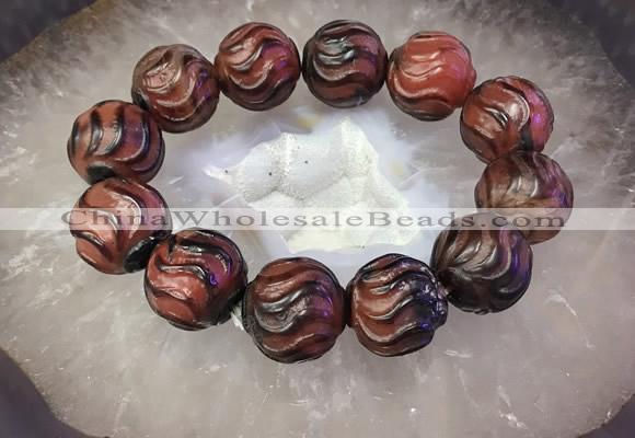 CGB3007 7.5 inches 16mm carved round agate bracelet wholesale