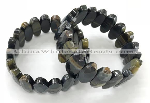 CGB3321 7.5 inches 10*20mm faceted oval blue tiger eye bracelets