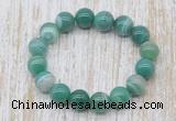 CGB5338 10mm, 12mm round green banded agate beads stretchy bracelets