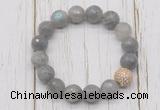 CGB5664 10mm, 12mm faceted labradorite beads with zircon ball charm bracelets