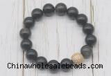 CGB5678 10mm, 12mm black obsidian beads with zircon ball charm bracelets