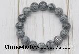 CGB5680 10mm, 12mm snowflake obsidian beads with zircon ball charm bracelets