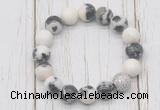 CGB5742 10mm, 12mm black & white jasper beads with zircon ball charm bracelets