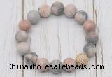 CGB5814 10mm, 12mm matte pink zebra jasper beads with zircon ball charm bracelets