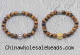 CGB6006 8mm round yellow tiger eye bracelet with lion head for men