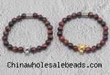 CGB6014 8mm round red tiger eye bracelet with leopard head for men