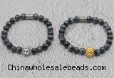 CGB6023 8mm round grade AA blue tiger eye bracelet with lion head for men