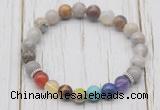 CGB6202 8mm bamboo leaf agate 7 chakra beaded mala stretchy bracelets