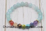 CGB6207 8mm sea blue banded agate 7 chakra beaded mala stretchy bracelets