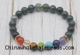 CGB6210 8mm moss agate 7 chakra beaded mala stretchy bracelets