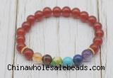 CGB6216 8mm red agate 7 chakra beaded mala stretchy bracelets