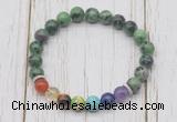 CGB6283 8mm ruby zoisite 7 chakra beaded mala stretchy bracelets