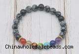 CGB6293 8mm snowflake obsidian 7 chakra beaded mala stretchy bracelets