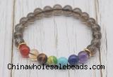 CGB6305 8mm smoky quartz 7 chakra beaded mala stretchy bracelets