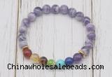 CGB6311 8mm dogtooth amethyst 7 chakra beaded mala stretchy bracelets