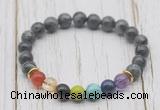 CGB6325 8mm black labradorite 7 chakra beaded mala stretchy bracelets