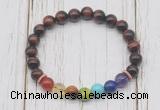 CGB6332 8mm red tiger eye 7 chakra beaded mala stretchy bracelets