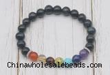 CGB6333 8mm blue tiger eye 7 chakra beaded mala stretchy bracelets