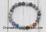 CGB6364 8mm black water jasper 7 chakra beaded mala stretchy bracelets