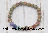 CGB6367 8mm unakite 7 chakra beaded mala stretchy bracelets