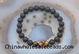 CGB6400 8mm round black lava & yellow tiger eye beaded bracelets