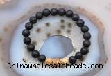 CGB6405 8mm round black lava & picture jasper beaded bracelets