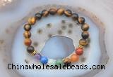 CGB6434 8mm round yellow tiger eye 7 chakra beads bracelet wholesale