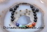 CGB6451 8mm round black obsidian 7 chakra beads adjustable bracelets