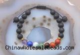 CGB6452 8mm round black lava 7 chakra beads adjustable bracelets