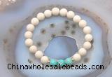 CGB6467 8mm round matte white fossil jasper & sea sediment jasper beaded bracelets