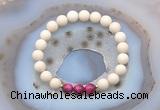 CGB6475 8mm round matte white fossil jasper & red tiger eye beaded bracelets