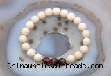 CGB6480 8mm round matte white fossil jasper & red tiger eye beaded bracelets