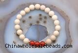 CGB6486 8mm round matte white fossil jasper & red agate beaded bracelets