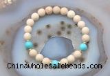 CGB6494 8mm round matte white fossil jasper & blue howlite beaded bracelets