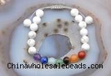 CGB6503 8mm round white howlite 7 chakra beads adjustable bracelets