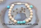 CGB6603 8mm round white fossil jasper & blue howlite adjustable bracelets