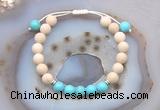 CGB6605 8mm round white fossil jasper & blue howlite adjustable bracelets