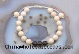 CGB6611 8mm round white fossil jasper & smoky quartz adjustable bracelets