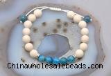 CGB6618 8mm round white fossil jasper & apatite adjustable bracelets