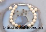 CGB6632 8mm round white fossil jasper & mixed tiger eye adjustable bracelets