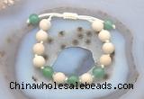 CGB6652 10mm round white fossil jasper & green aventurine adjustable bracelets