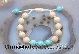 CGB6665 10mm round white fossil jasper & blue howlite adjustable bracelets