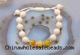 CGB6667 10mm round white fossil jasper & yellow banded agate adjustable bracelets
